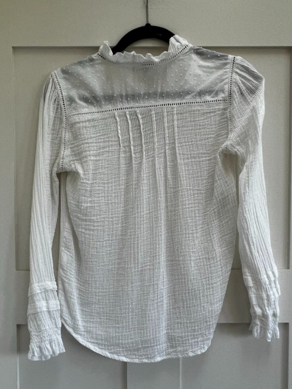 Organic Textured Cotton Peasant Blouse White Size XS - Picture 5 of 9